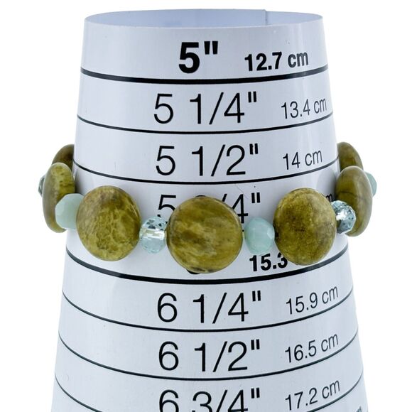 Artisan Green Jasper Chrysoprase Crystal Beaded Stretch Bracelet 5.75" - Picture 3 of 4